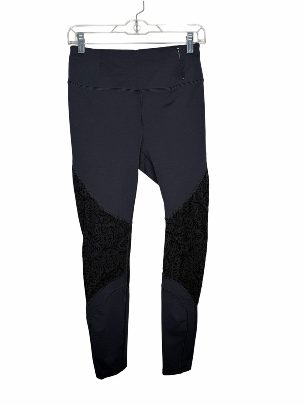 CALIA / black floral velvet burnout panel high rise ankle leggings / S